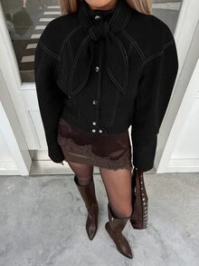 Siren Gaze Women's Fashion Street Button Long Sleeve Jacket - Black - View 6