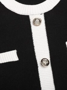 SHEIN Tween Girl Colorblock Casual Everyday Summer Knit Dress - Black and White - View 5