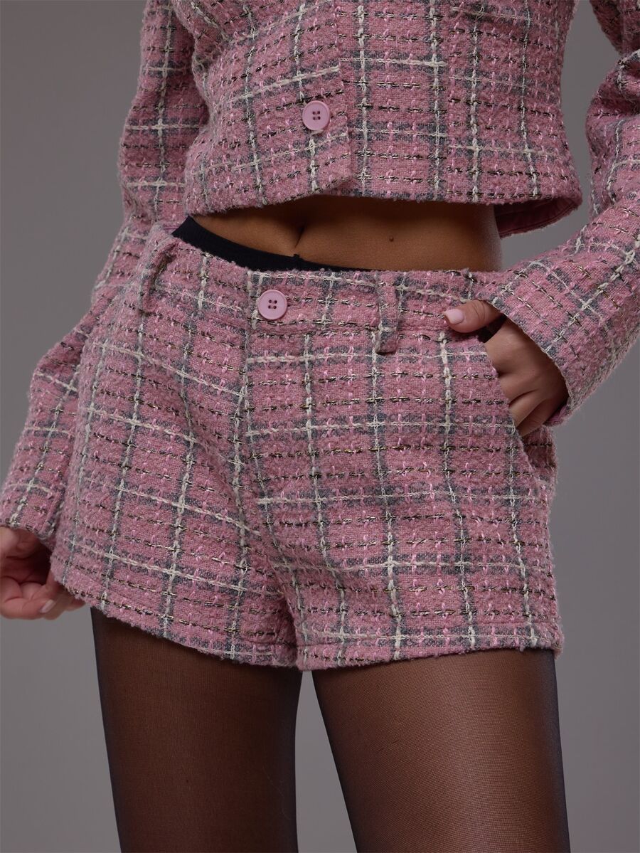 MUSERA Pink Woven Plaid Tailored Shorts Autumn Fall Winter Cute Everyday Office Corporate Romance - Pink - View 1
