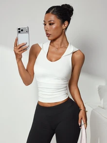 Solea Cove Women's White Sports Sweatshirt, Sleeveless V-Neck Sweatshirt, Suitable For Autumn, Winter, Spring, Summer, Yoga, Running, Gym, Commuting - White - View 7