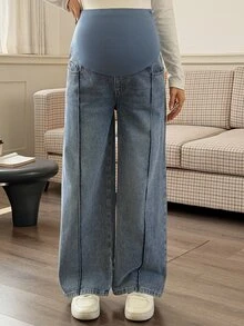 DAZY Distressed Washed Straight Leg Casual Everyday Korean Style Autumn/Winter Maternity Jeans - Blue - View 4