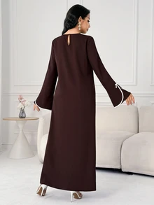 Al Najma Women's Bow Decor Minimalist Arabian Dress - Brown - View 2