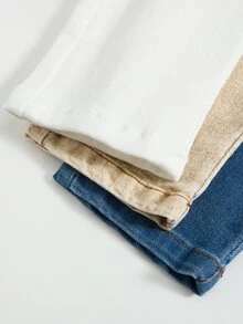 SHEIN 3件組 TWEEN GIRLS 牛仔褲，高彈性柔軟丹寧布料，淺藍色，秋季，休閒，校園，返校季，腰部鈕扣設計，百搭版型，冬季 - 彩色 - 查看 5