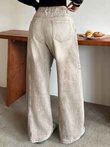 Dazy Plus Vintage slitna löst sittande jeans med revor i koreansk streetstyle, för alla säsonger - Brun - Visa 2