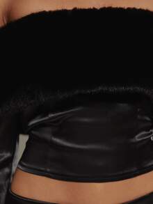 MUSERA Black Faux Fur Bardot Corset Top Autumn Winter Going Out Dating Christmas Holidays - Black - View 6