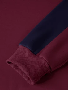 HypeHours 酒紅色拼色連帽衛衣 男款美式復古 NYC23 字母印花對比拼接寬鬆落肩連帽衫 春秋厚實外套 - 彩色 - 查看 3