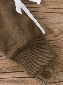 SHEIN 2pcs Baby Girls' Spring/Autumn Long Sleeve Sweatshirt And Pants Set With Bow Tie Knitted Fabric - Brown - View 4