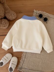 Cozy Pixies Baby Boys Sweatshirts Knit Crew Neck Pullover 2 In 1 Collar Sweatshirt Old Money Style Bear Front Print Thick Comfortable - Apricot - View 2