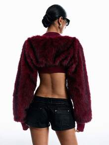 LYSMO Women's Solid Color Fashion Versatile Faux Fur Top, Fall Winter Jacket 2026 Y2k Streetwear Techno Sexy, Chic, New Year Christmas Plush Vest Burgundy - Burgundy - View 2