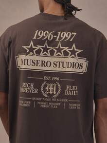 Oversized Drop Shoulder Crew Neck Tshirt "MUSERO CODED" Autum Winter Essentials - Brown - View 5