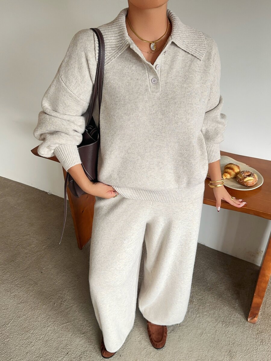 Dazy Plus Autumn/Winter New Style Lapel Casual Pants & Sweater 2 Pieces Set - Apricot - View 1