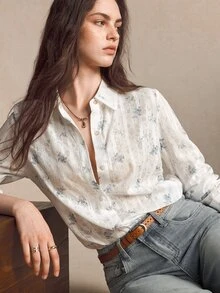 BizChic 2026新款冬季白色紋理提花小碎花百搭女式襯衫，優雅拿破崙風格，適用於萬聖節、聖誕節、十月、慕尼黑啤酒節、開學季、舞會、新年、派對、休閒、正式、社交、假日、通勤、商務、專業、戶外、生日、畢業派對、民事婚禮、教堂、畢業典禮 - 白色 - 查看 5