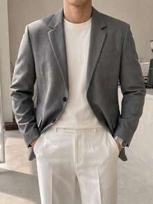 DAZY Spring/Autumn Gray Plaid Fabric Commuter Korean Style Loose Fit Men's Blazer - Grey - View 9