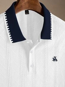 Manfinity Homme 男士時尚休閒通勤短袖 Polo 衫，男士針織提花上衣，男士圖案短袖 Polo 衫，復古風格，老錢風，適合日常休閒、週末旅行，可作為男友/丈夫禮物，派對、夏季度假、海灘穿著、夏威夷婚禮及春夏穿著 - 白色 - 查看 3