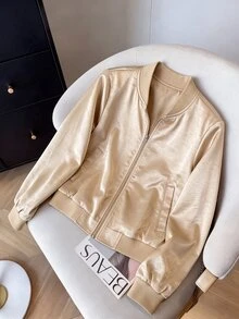 GlowEve Women's Zipper Casual Versatile Daily Travel Long Sleeve Jacket - Gold - View 7