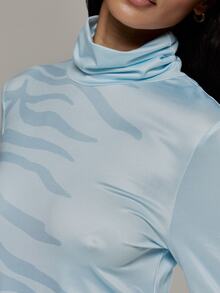 MUSERA Asymmetric Cutout Side Zebra Printed High Neck Long Line Top Going Out Sexy Fall Winter Christmas - Blue - View 6