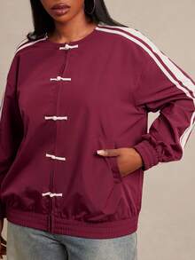 SHEIN SXY Plus Size Women's Colorblock Casual Daily Long Sleeve Jacket - Rose Red - View 6