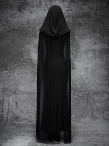 Cryptelle Gaun Tanpa Lengan Berkerah V Dalam Gaya Gothic Gelap untuk Wanita dengan Hiasan Jala untuk Kostum Pesta Halloween Bertema Penyihir di Musim Gugur/Musim Dingin - Hitam - View 2