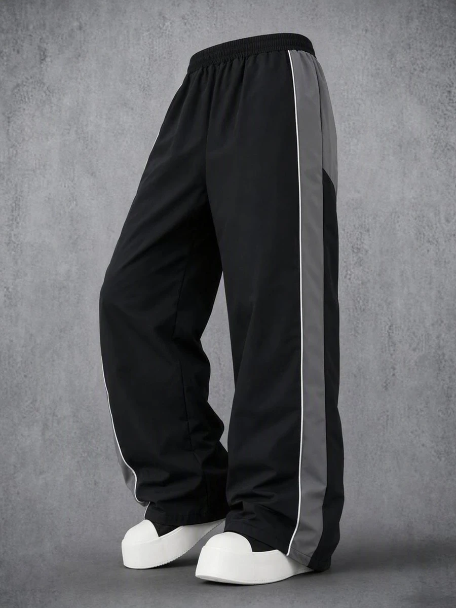 Tween Boy Colorblock Elastic Waist Loose Casual Long Pants - Multicolor - View 1