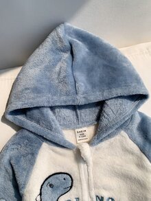 SHEIN Baby Boy Autumn/Winter Plush Blue Dinosaur Outfit Suitable For Holidays, Halloween, Christmas - Baby Blue - View 7