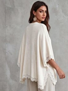 Linhara CURVE Plus Size Women Solid Color Knit Shawl Cardigan V-Neck Metal Button Suitable For Daily Casual Traditional Office Semi Formal Vacation Autumn Beige - White - View 2