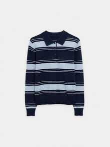 Nöista Knitted Casual Polo Collar Striped Shirt - Blue - View 7