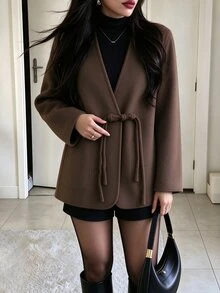 Rafferiza Women's Vintage Pocket Long Sleeve Coat, Fashionable And Versatile - Brown - View 1