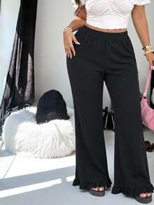 Solflare Plus Size Ruffle Hem Casual Pants For Vacation - Black - View 3
