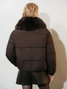 Aveloria Modichic Women's Plush Patchwork Casual Versatile Winter Padded Coat - Brown - View 3