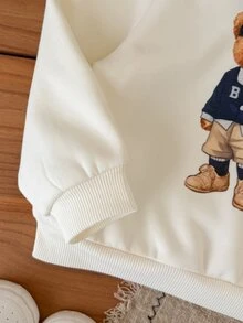 Cozy Pixies Baby Boys Sweatshirts Knit Crew Neck Pullover 2 In 1 Collar Sweatshirt Old Money Style Bear Front Print Thick Comfortable - Apricot - View 7