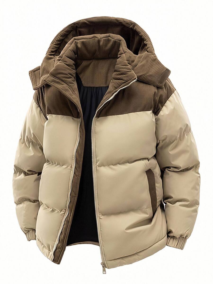 SHEIN 兒童青少年男孩保暖內裡加厚黑色外套,秋冬款,絎縫外套,冬季外套,派克大衣,填充外套,填充外套,絎縫外套 - 彩色 - 查看 1