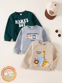 SHEIN Babygirl Cute Autumn/Winter Versatile Solid Color Cartoon Pattern Long Sleeve Sweatshirt 3pcs -Piece Set - Multicolor - View 6