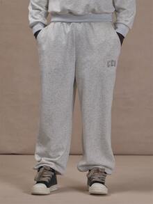 Musero Celana Jogger Abu-abu dengan Manset dan Pinggang Elastis, Motif Grafis "CEO", Setelan Jogger, Hanya untuk Musim Gugur dan Musim Dingin. - Grey - View 2