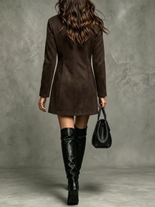 Trelyra Women's New Casual ElegantAutumn/Winter New Chinese Style Frog Button HighNeck Long Sleeve Jacket, D - Coffee Brown - View 2