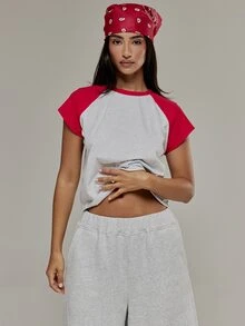 MUSERA تي شيرت راجلان بأكمام قصيرة وقصة فضفاضة وألوان متباينة، أساسيات لطيفة بأسلوب شارع مثير للخريف والشتاء - متعدد الألوان - مشاهدة 2