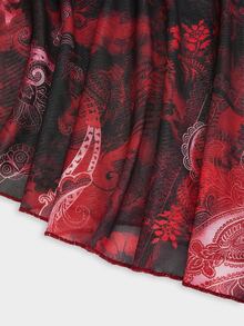 Sweetra European Women's Plus Size Waist Pleated Tie Print Asymmetrical Hem Mesh Skirt - Multicolor - View 7