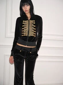 CHAOSSORY CHAOSSORY Napoleon Y2K Women's 2 Pieces Velvet Hoodie And Sweatpants Set - Black - View 4