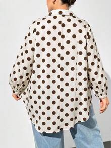 Shapeblank Women's Plus-Size Casual V-Neck Long-Sleeve Shirt – Apricot With Large Polka Dots – Loose, Comfortable, And Stylish For Spring & Autumn,Fall Outfits - Apricot - View 2