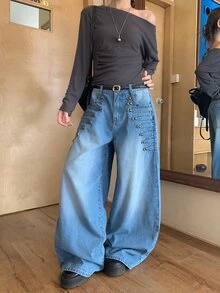 DAZY Women's Napoleon Korean Style Washed Heavy-Duty Casual All-Season Versatile Jeans - Blue - View 4
