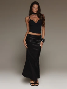 MUSERA Black Fitted Low Cut Corset Top Autumn Winter Going Out Dating Christmas Holidays - Black - View 3
