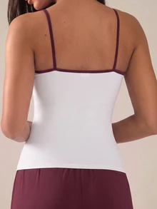 SHEIN BAE ملابس علوية رياضي نسائي متعدد الاستخدامات مخطط بألوان متباينة بدون أكمام - أبيض - مشاهدة 2