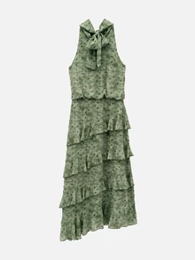Nöista Halter Long Dress With Ruffles On Skirt. - Green - View 10