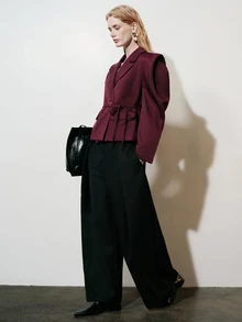 Aveloria Modichic European & American Casual Commute Oversized Wide Shoulder Structured Tailored Cinched Waist Waist Blazer Jacket For Women, Mix & Match Versatile - Burgundy - View 7