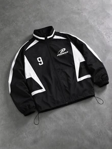 Sport MetroGents Men's Letter Print Zip-Up Long Sleeve Sports Jacket - Black - View 1