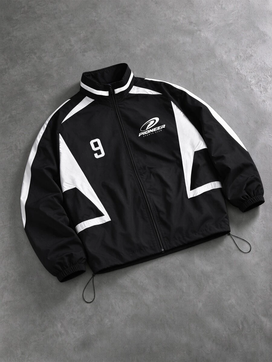 Sport MetroGents Men's Letter Print Zip-Up Long Sleeve Sports Jacket - Black - View 1