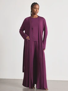 Ocili Leisure Comfortable Smooth Rayon Long Robe Sleepwear Extra Long Women's Loungewear ChicAutumn AutumnSlumber - Purple - View 3