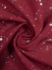 GlowEve CURVE Plus Size Faux Sequins Print Faux Pearls Notched Neckline Flutter Sleeve Blouse - Burgundy - View 4