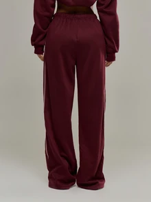 Musera Sport Quần jogger tập gym Pilates thể thao dáng rộng, cạp chun, phối sọc hai bên và viền piping, phong cách dễ thương, mặc hàng ngày - Màu Đỏ Sâu - Xem 4