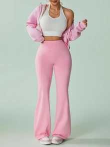 Sovereign Charm Sovereign Charm Women's Pink Straight Leg High Waist Tummy Control Leggings With Pockets, Tight Fit, Suitable For Autumn/Winter, Yoga, Running, Gym, Commuting - Pink - View 7