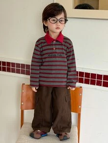 Dazy Kids Infant/Toddler (Boy) Loose Casual Washed Cargo Denim Pants - Brown - View 4